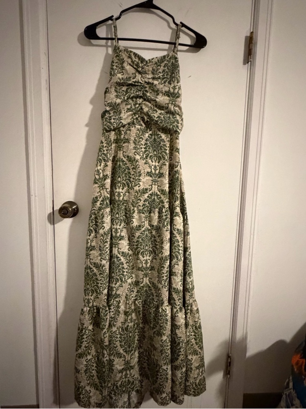 Green and Cream Printed Midi Dress